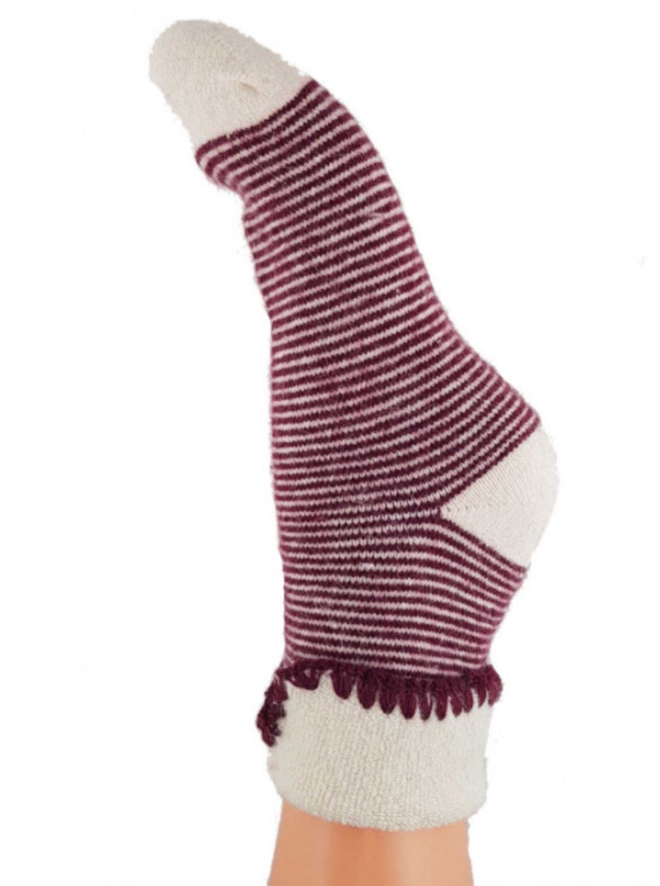 Red and cream striped cuff sock