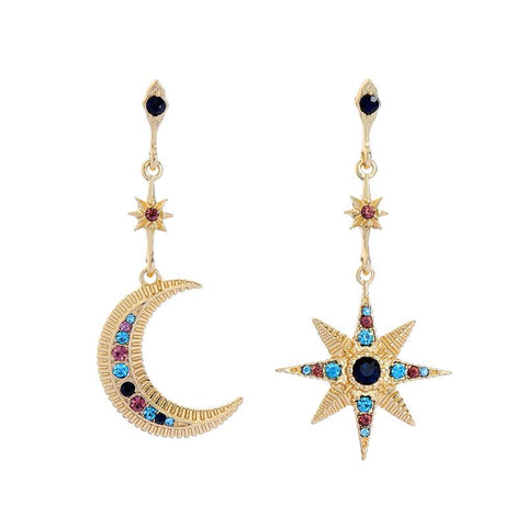 Moon and star drop earring