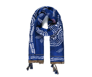 Blue and white floral scarf