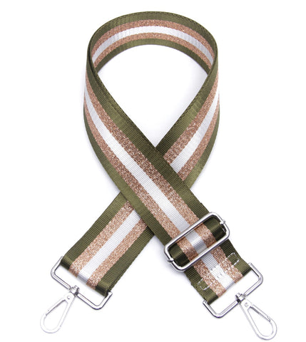 Green striped bag strap.