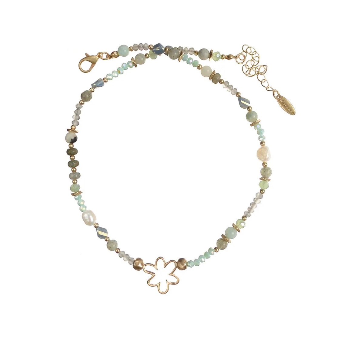 Aqua stone and pearl necklace