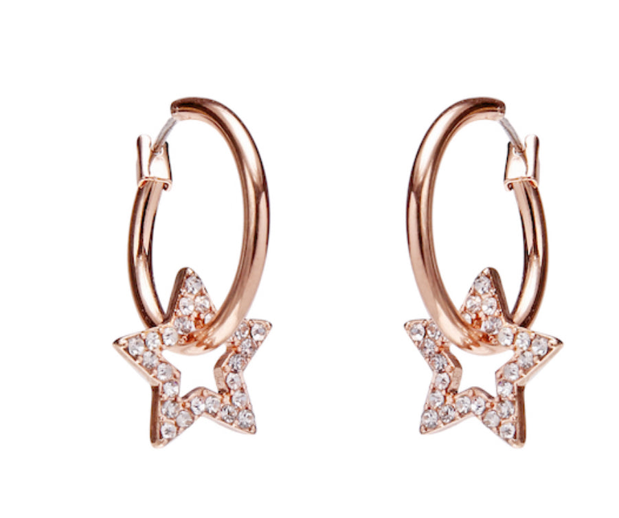 Crystal star rose gold hoop earring