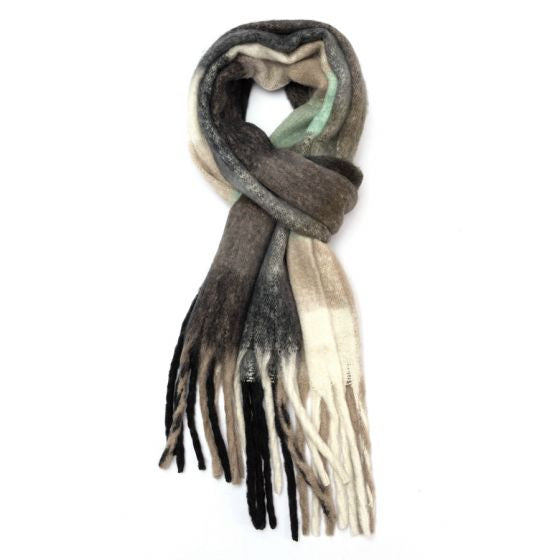 Soft green and black check scarf