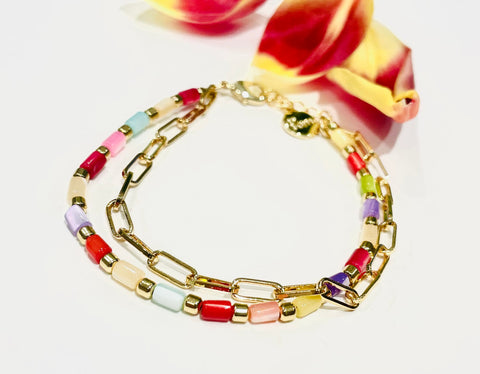 Rainbow shell and gold bracelet