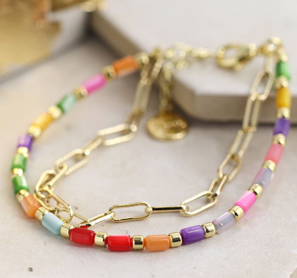 Rainbow shell and gold bracelet