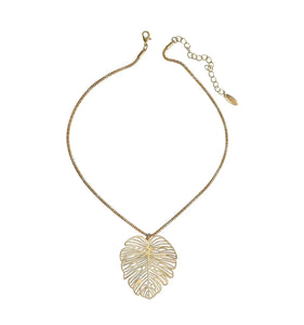Gold fretwork leaf necklace