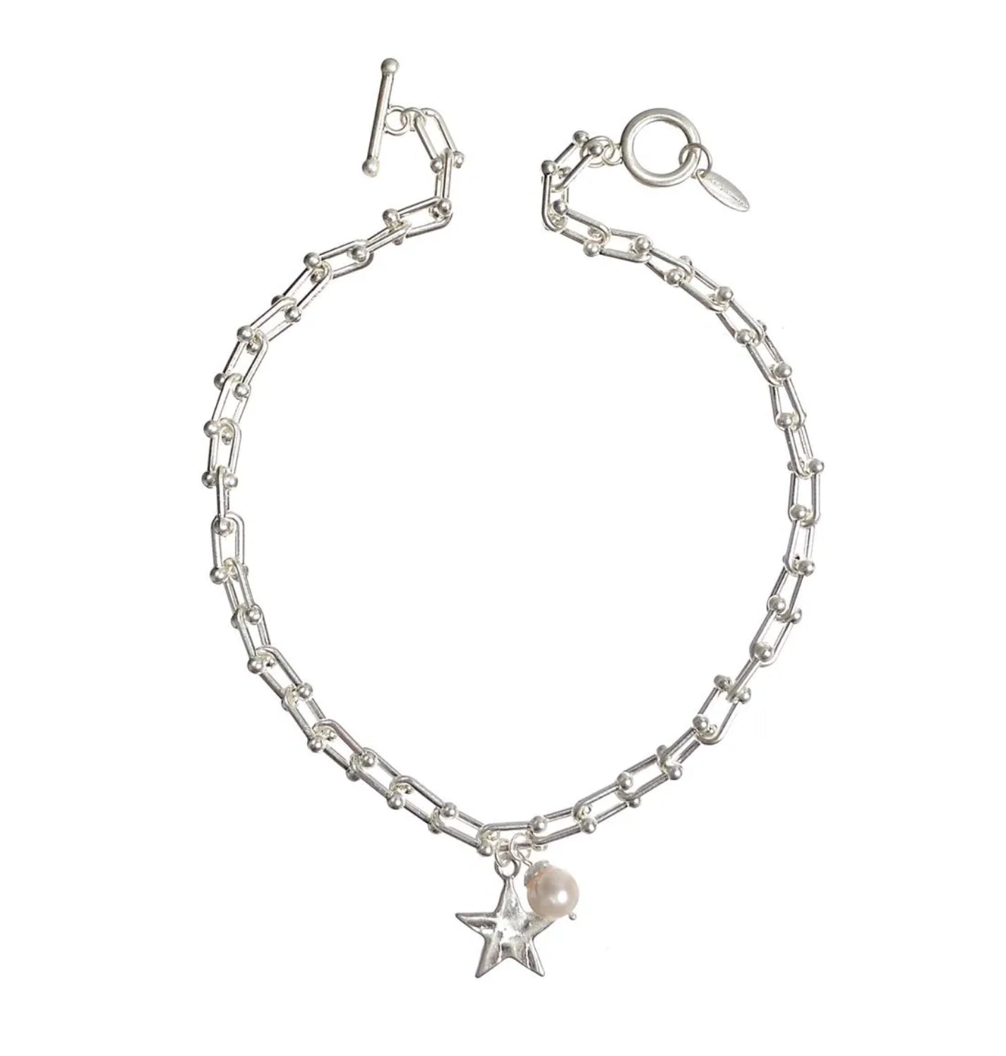 Silver star link necklace