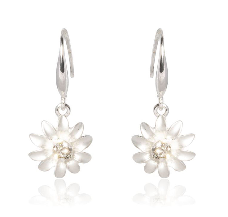 Silver flower drop earrings