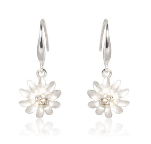 Silver flower drop earrings