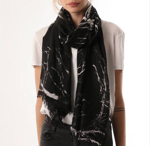 Black and white branch print scarf