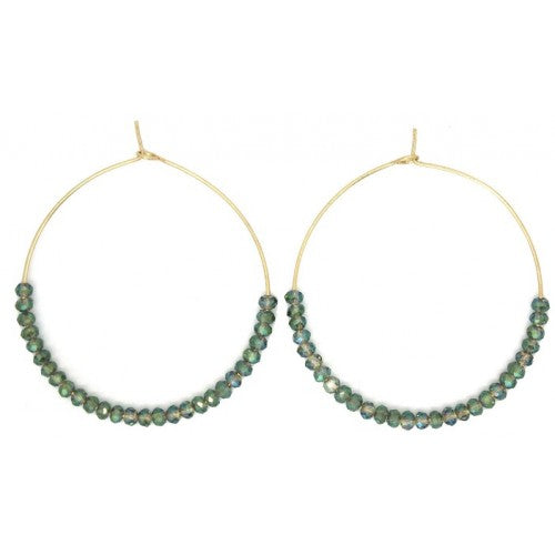 Gold hoop earrings with green beads
