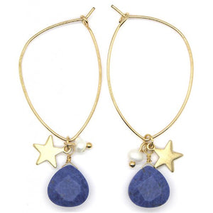 Blue stone and Pearl hoop earring