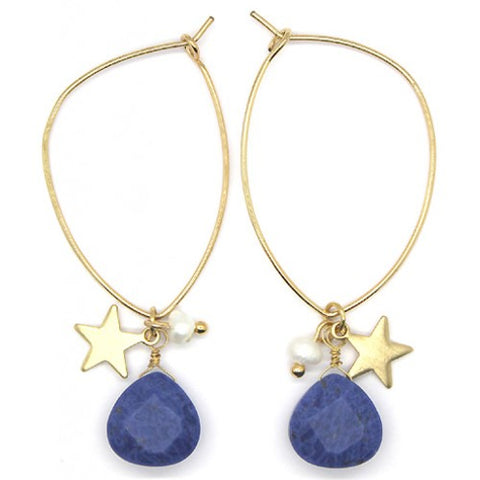 Blue stone and Pearl hoop earring