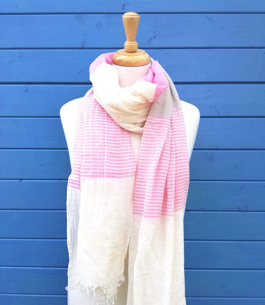 Pink striped summer scarf