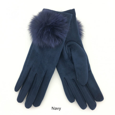 Navy gloves with faux fur detail.